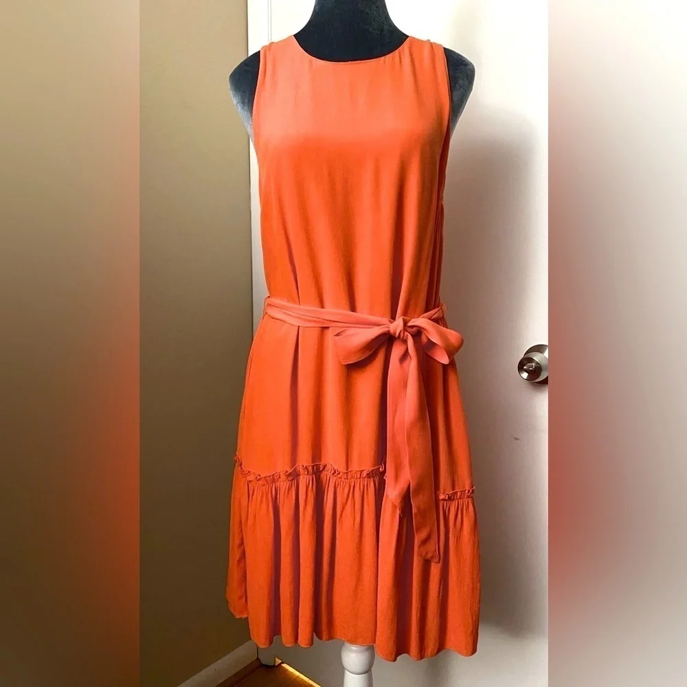 Banana Republic Flowy Orange Dress w/Removable Tie Belt & Pockets Size 6